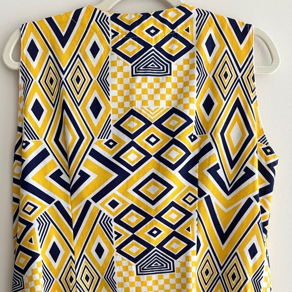 Jolida Vintage Geometric Button Front Dress, Yellow/Blue/White, Size Large - Picture 12 of 16